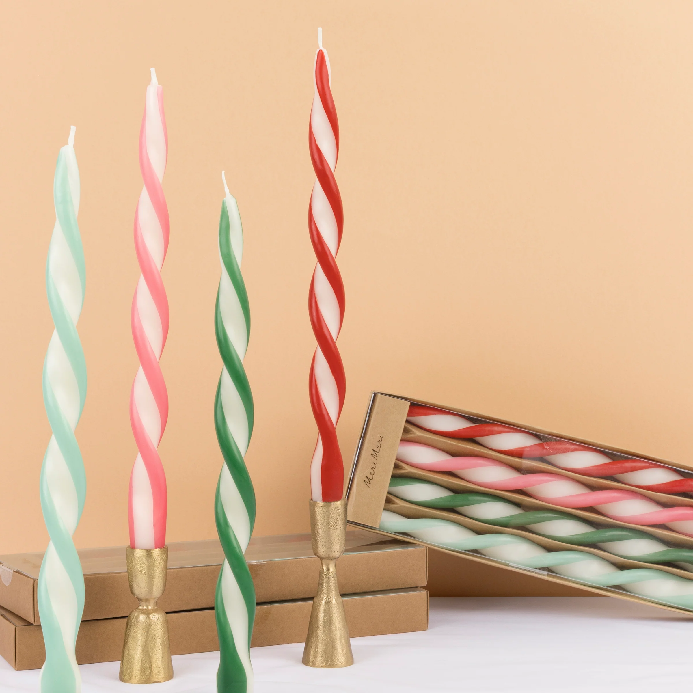 Assorted Stripe Twist Candles (x 4)