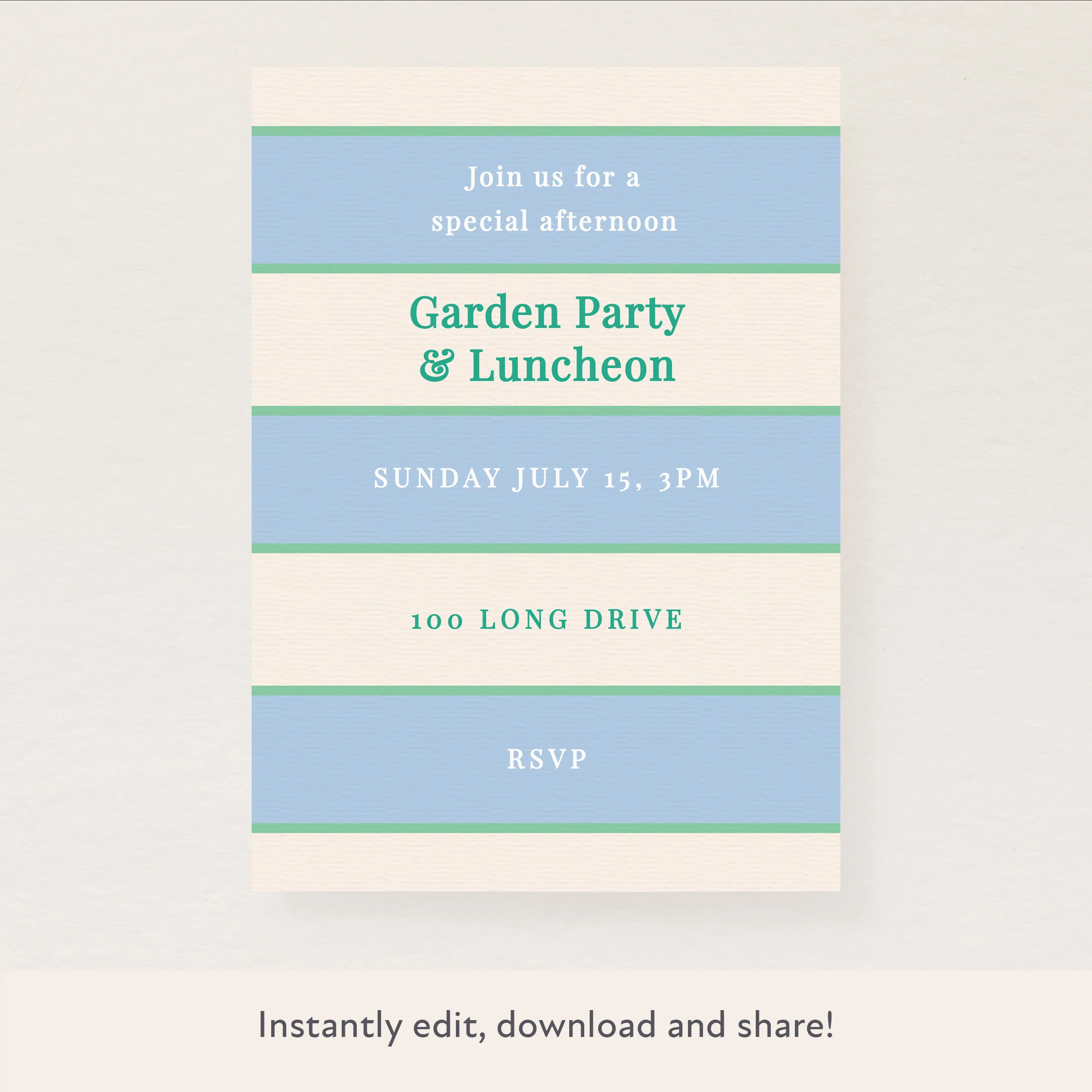Blue Cabana Stripe Download & Print Invitation