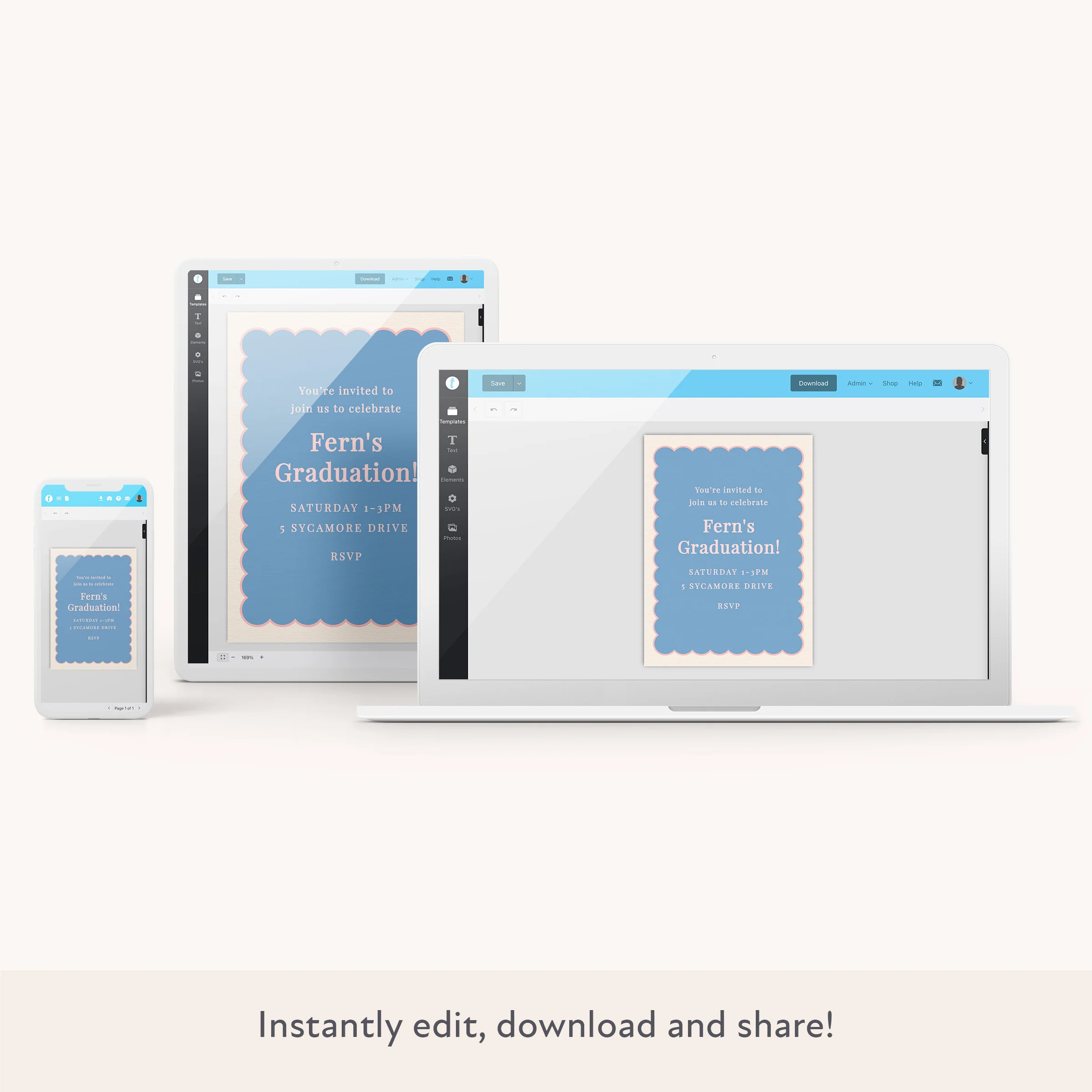 Blue Scallop Download & Print Invitation - Image 2