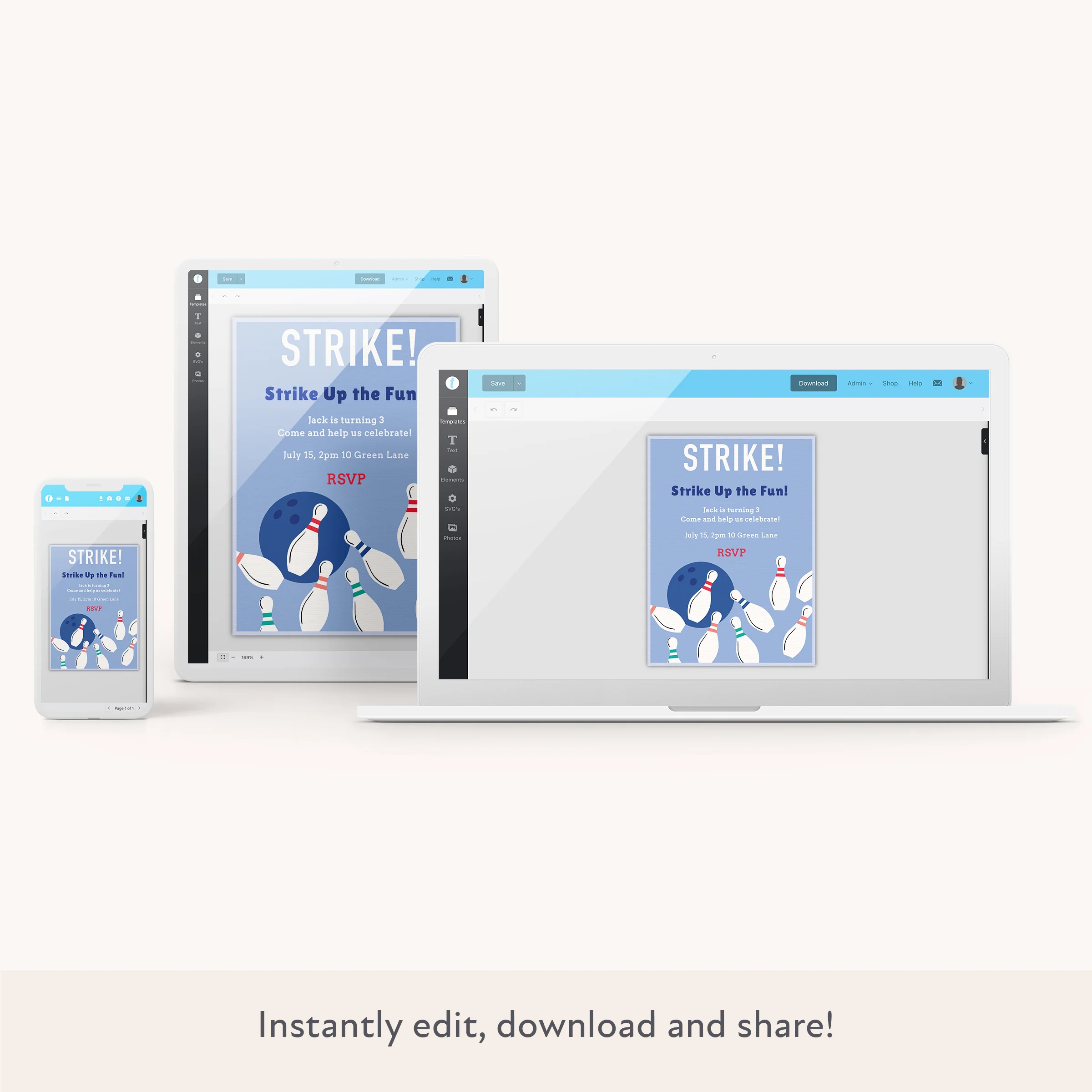 Bowling Download & Print Invitation - Image 2