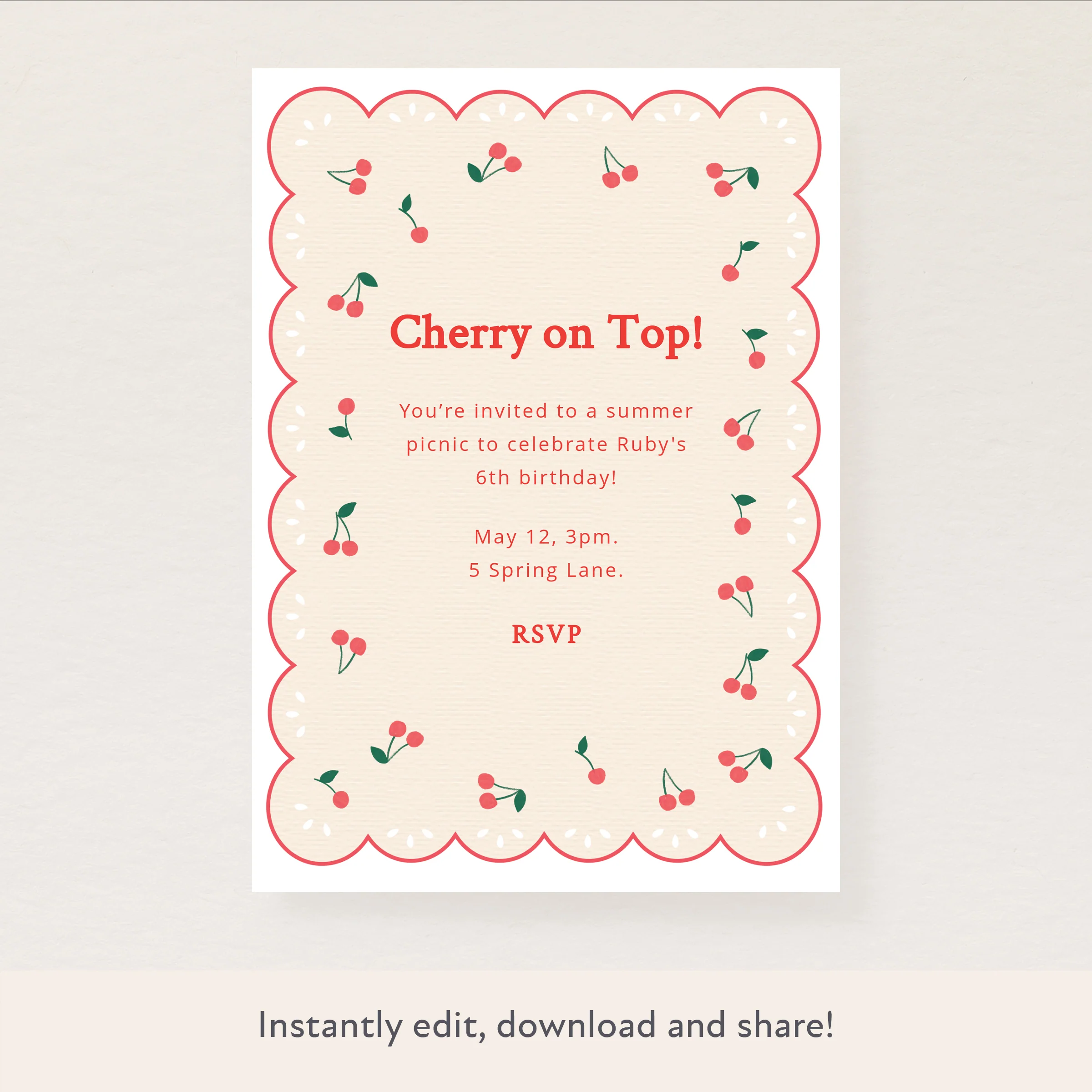 Cherries Download & Print Invitation