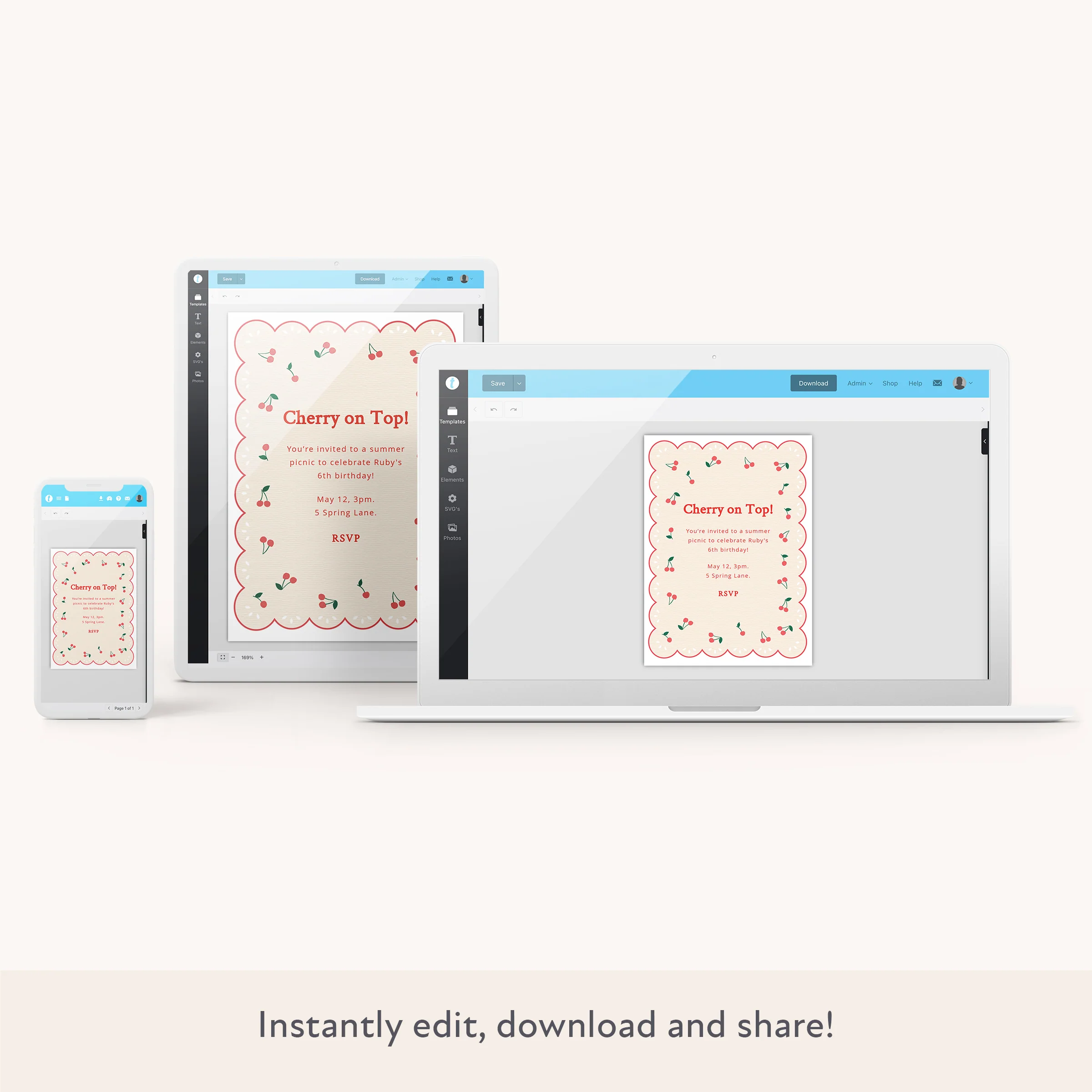 Cherries Download & Print Invitation - Image 2