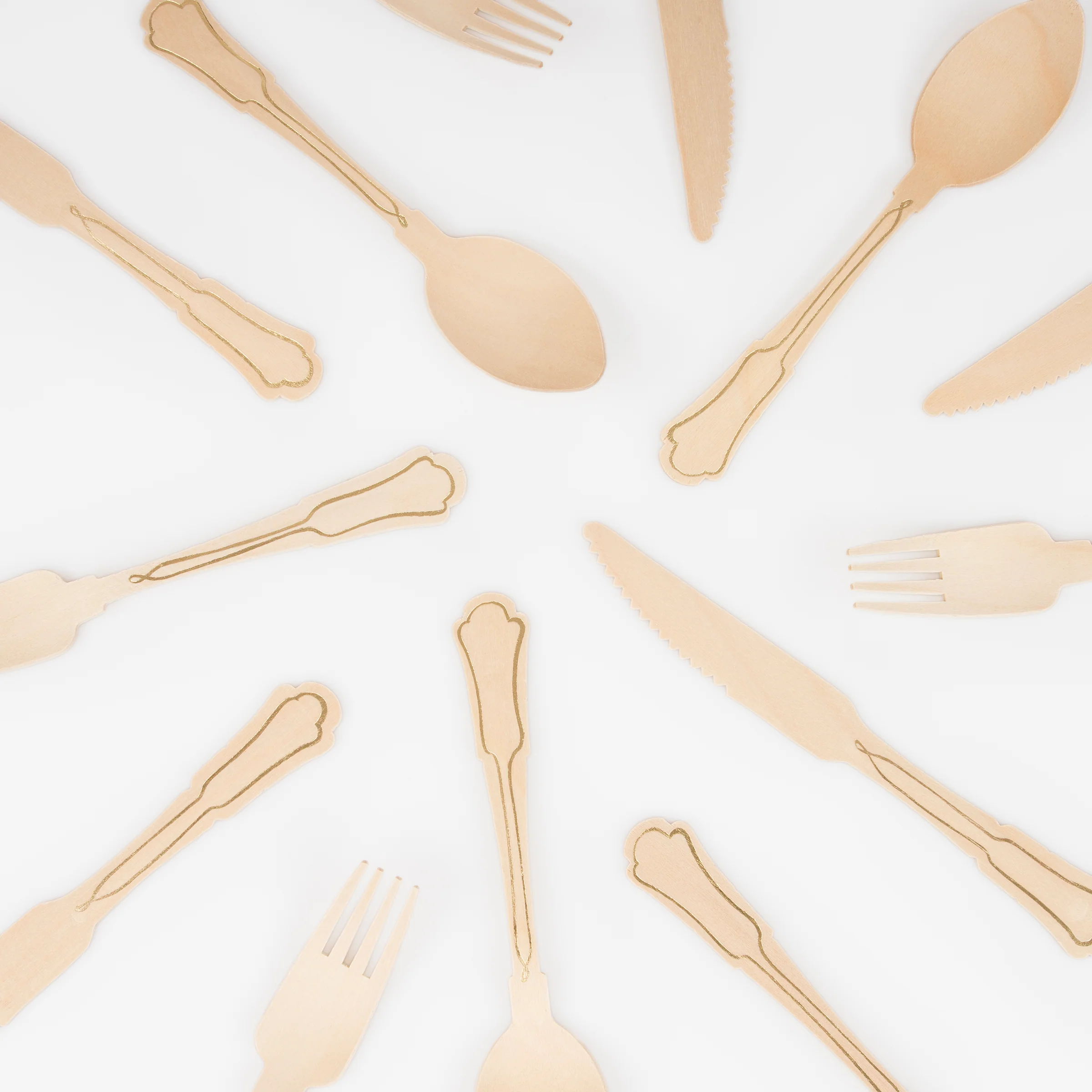 Elegant Gold Foil Detail Wooden Cutlery Set (x 24) - Image 3