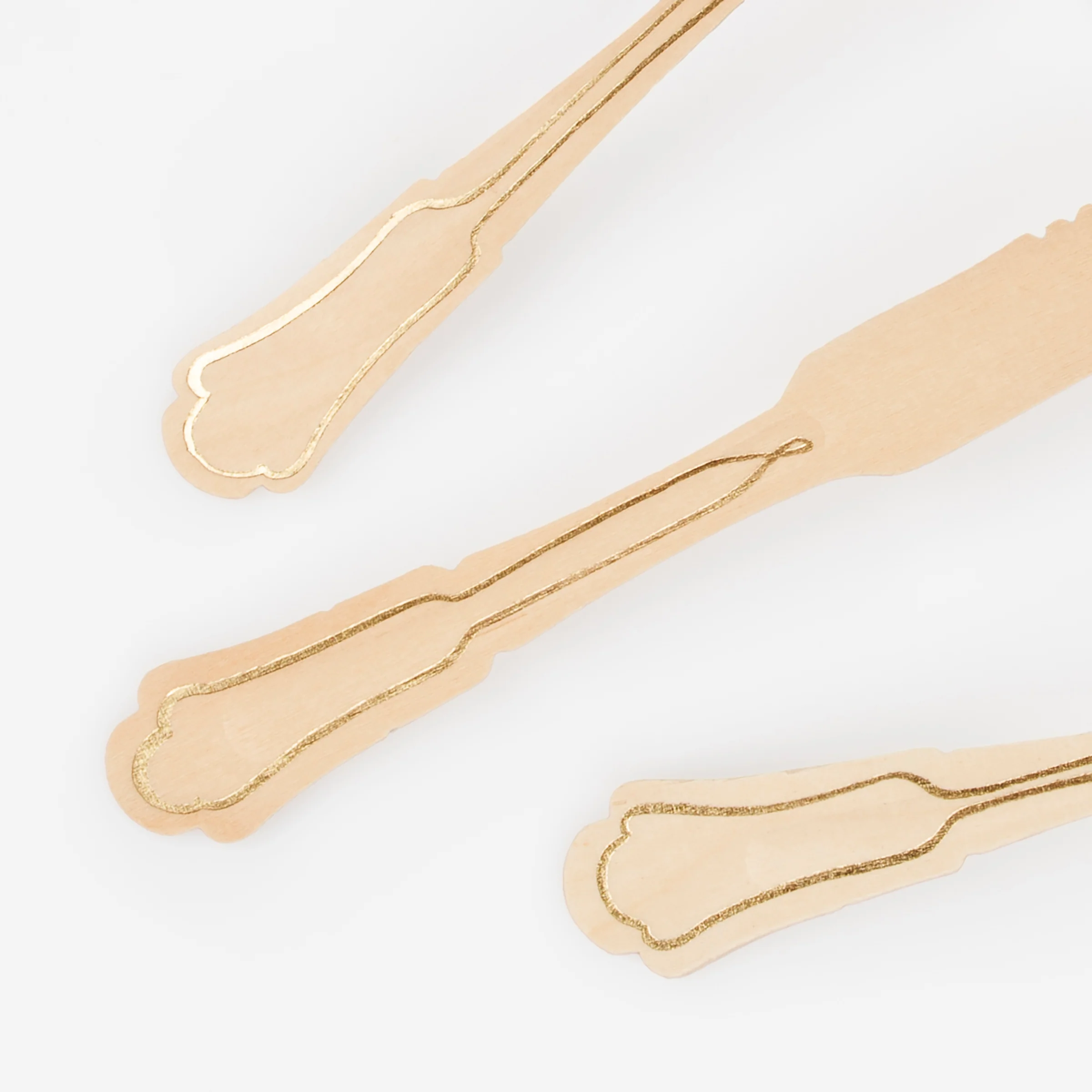Elegant Gold Foil Detail Wooden Cutlery Set (x 24) - Image 5