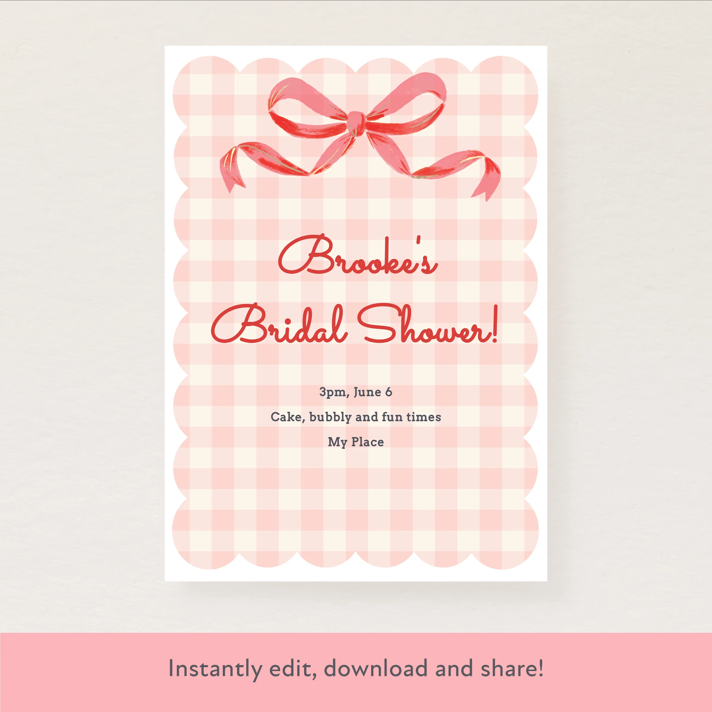 Gingham Bow Download & Print Invitation