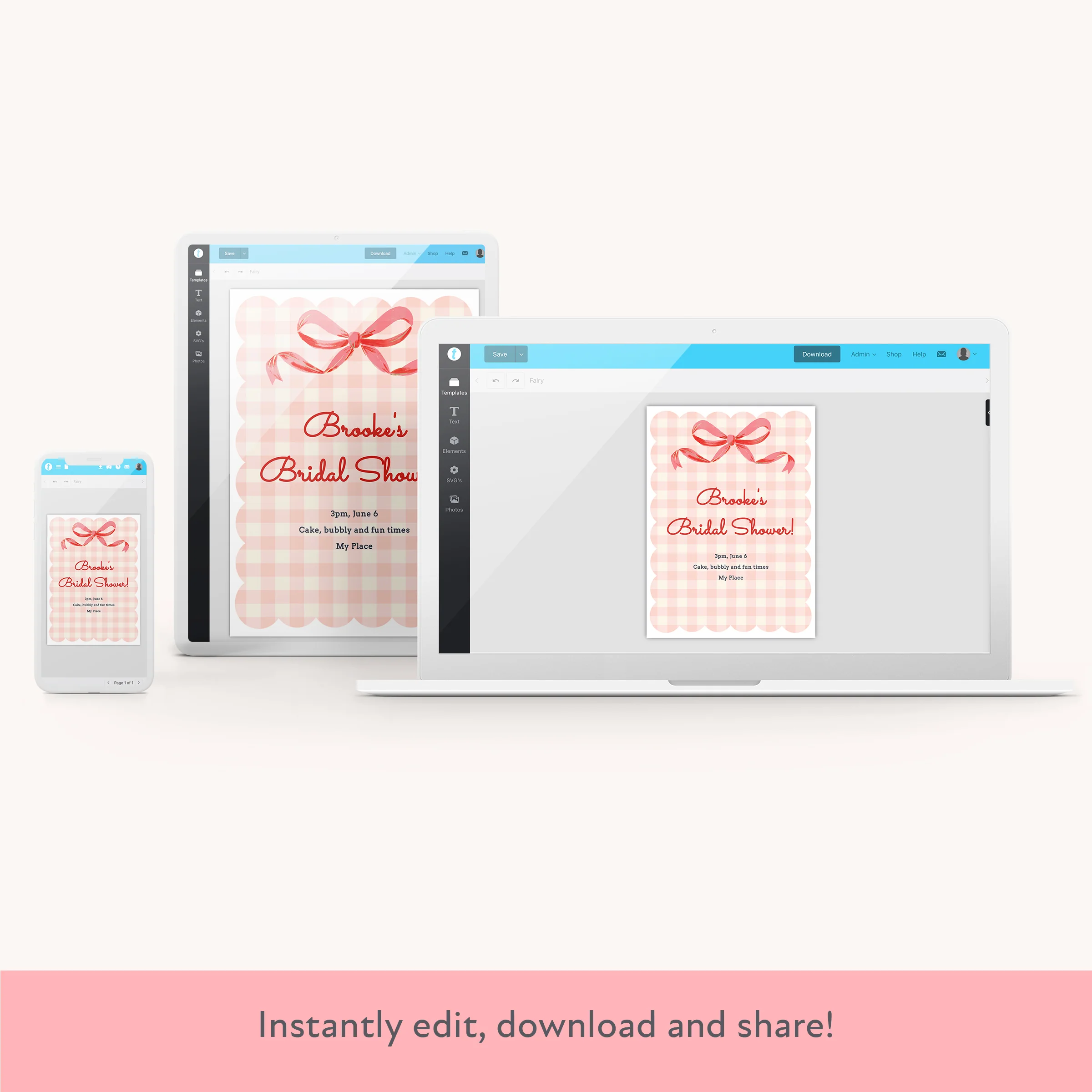 Gingham Bow Download & Print Invitation - Image 2