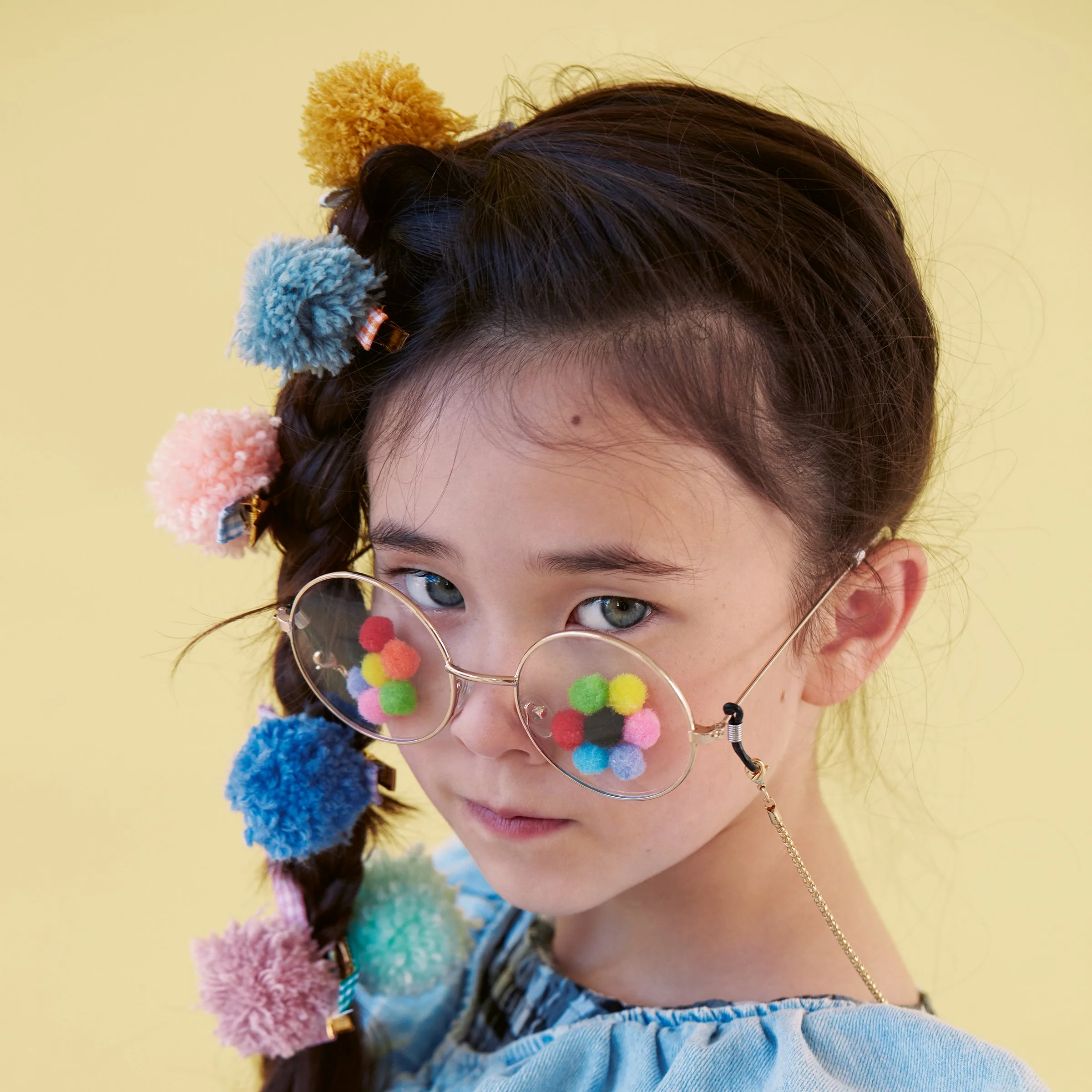 Gingham & Big Pompom Hair Clips (x 6) - Image 4