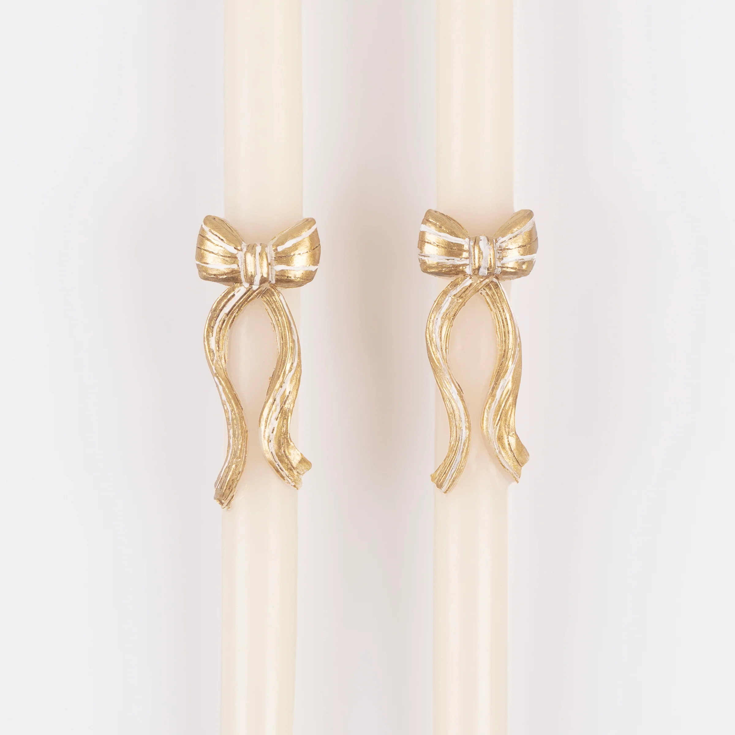 Gold Stripy Bow Table Candles (x 2) - Image 4