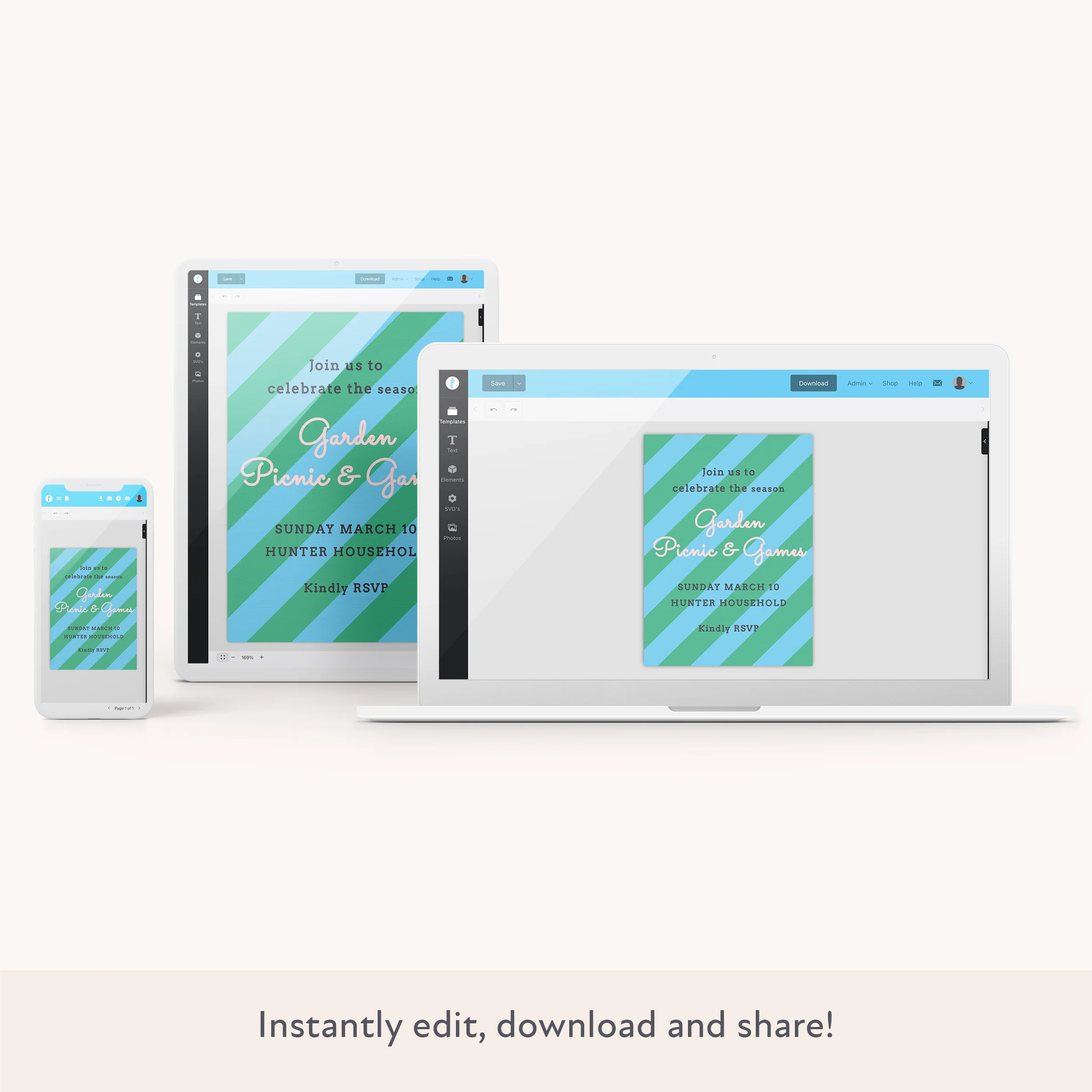 Green/Blue Fun Stripe Download & Print Invitation - Image 2