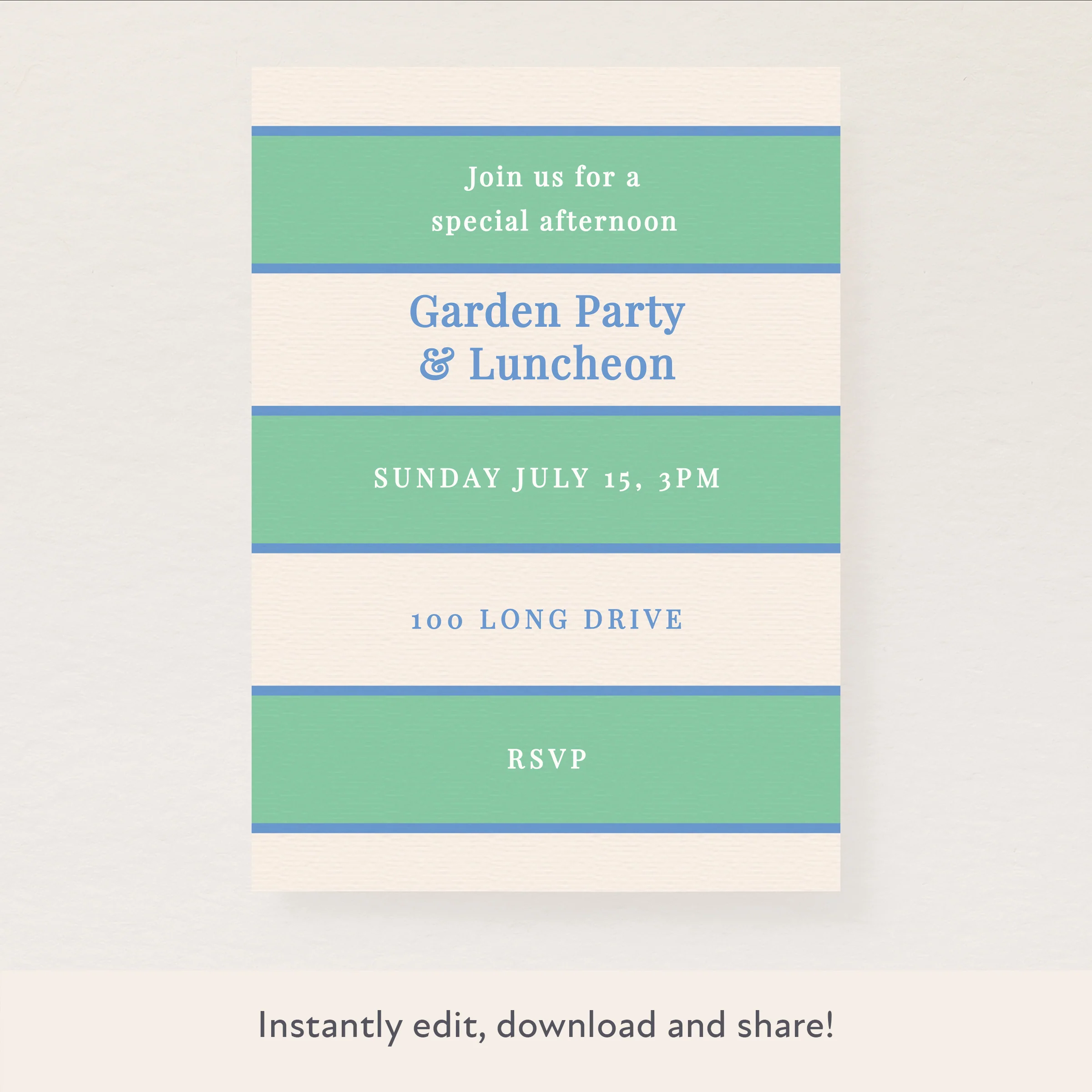 Green Cabana Stripe Download & Print Invitation