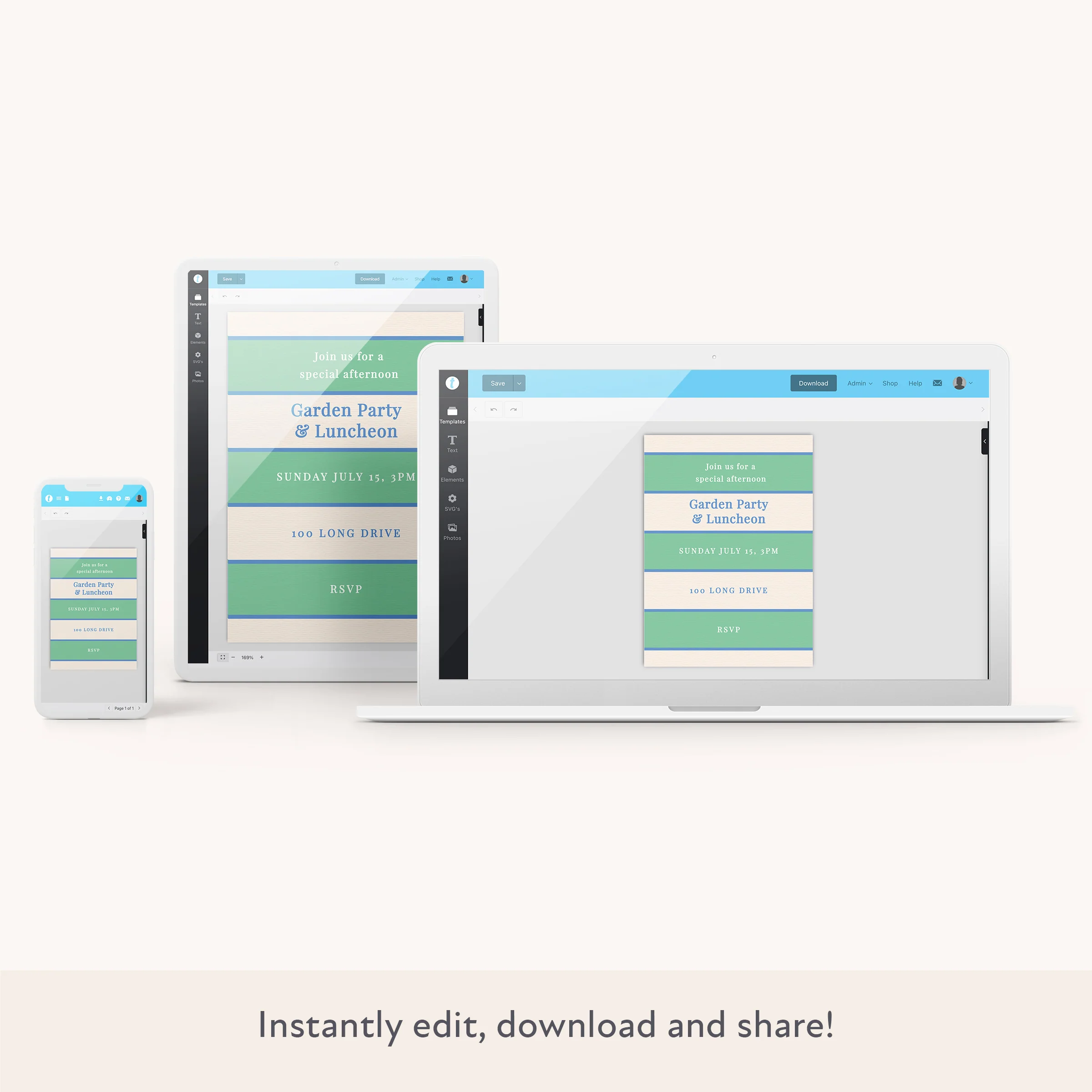 Green Cabana Stripe Download & Print Invitation - Image 2