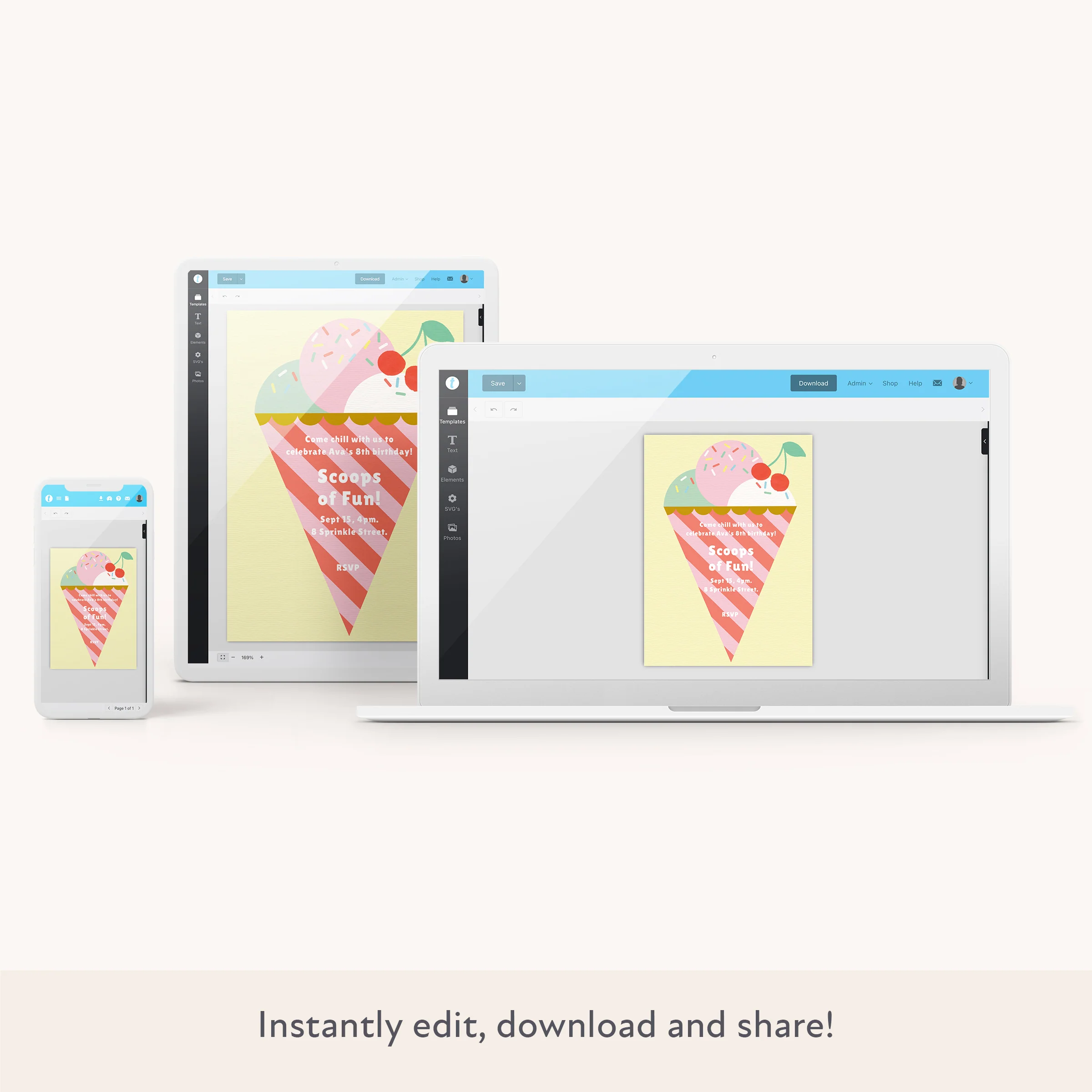 Ice Cream Party Download & Print Invitation - Image 2