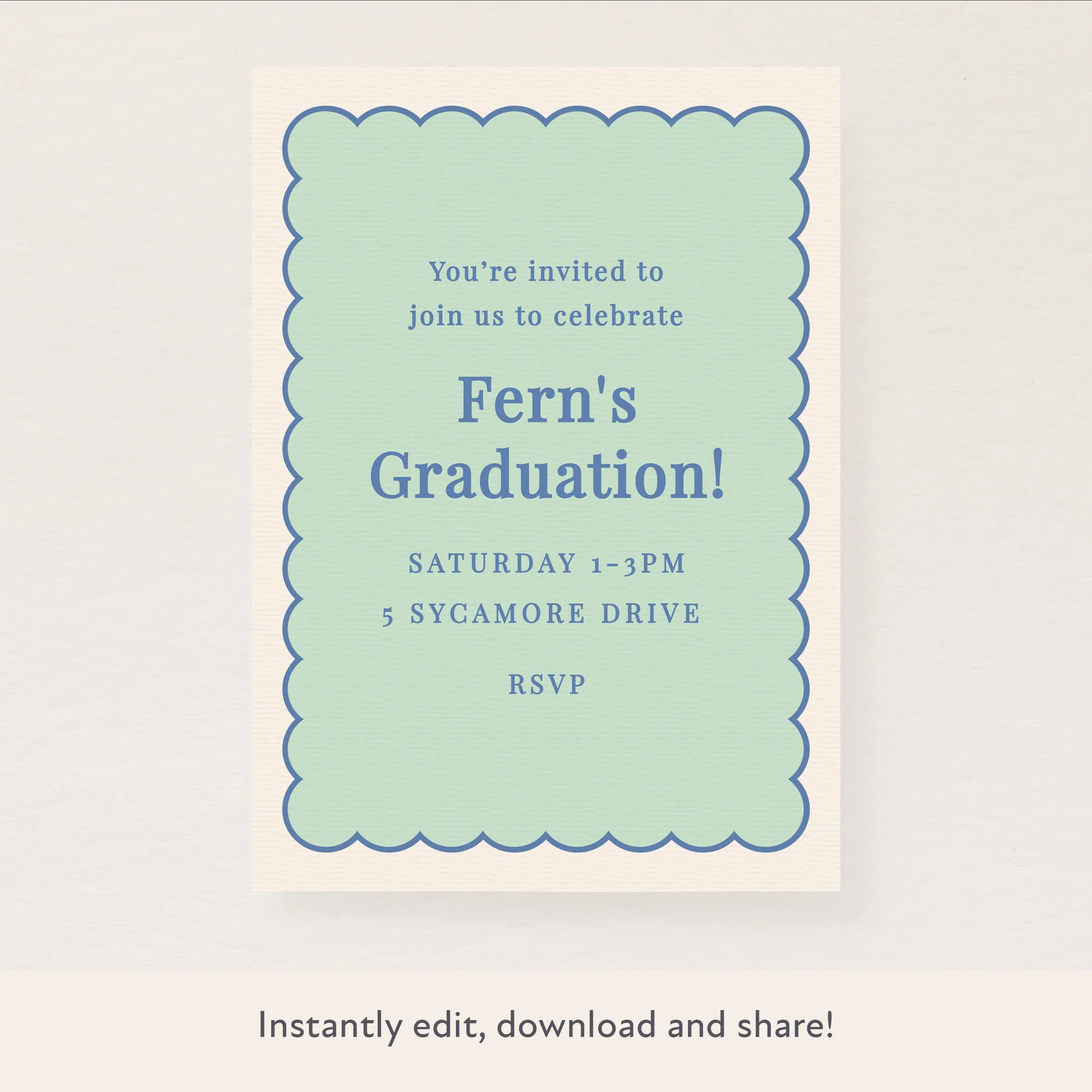 Mint Scallop Download & Print Invitation