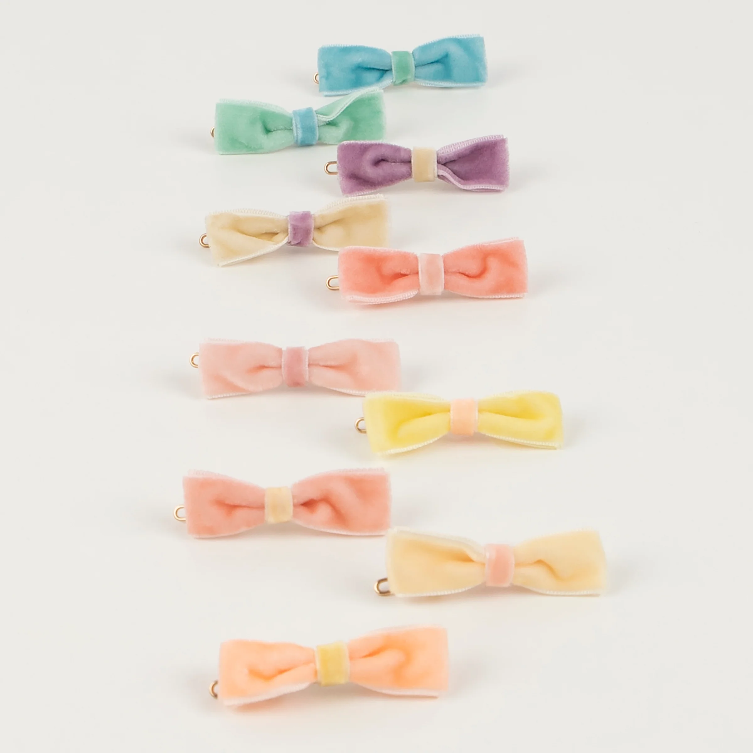 Pastel Velvet Mini Bow Clips (x 10) - Image 2