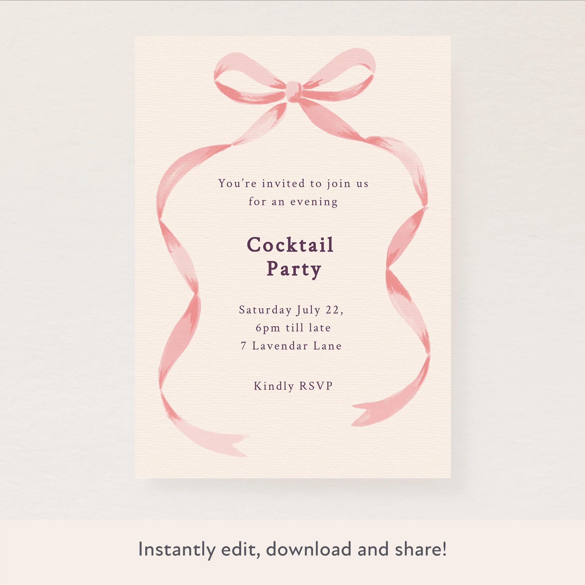 Pink Bow Ribbon Download & Print Invitation