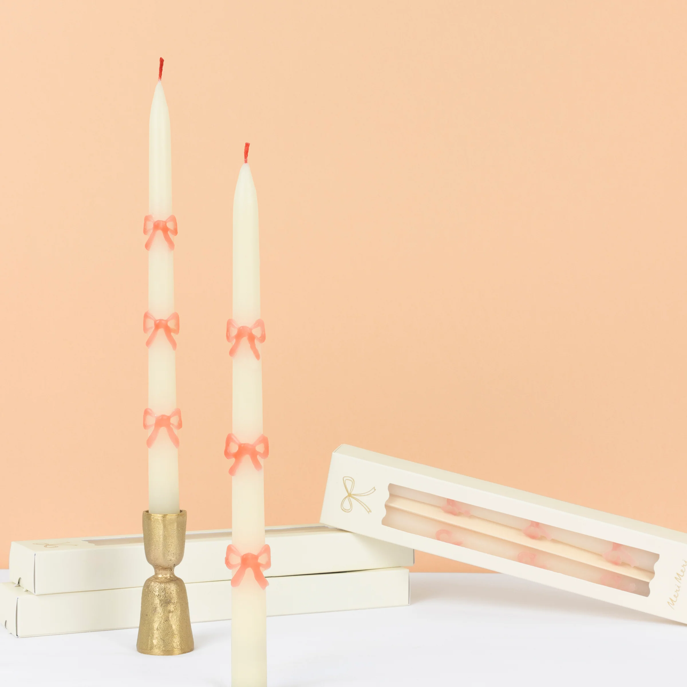 Pink Bow Taper Candles (x 2)
