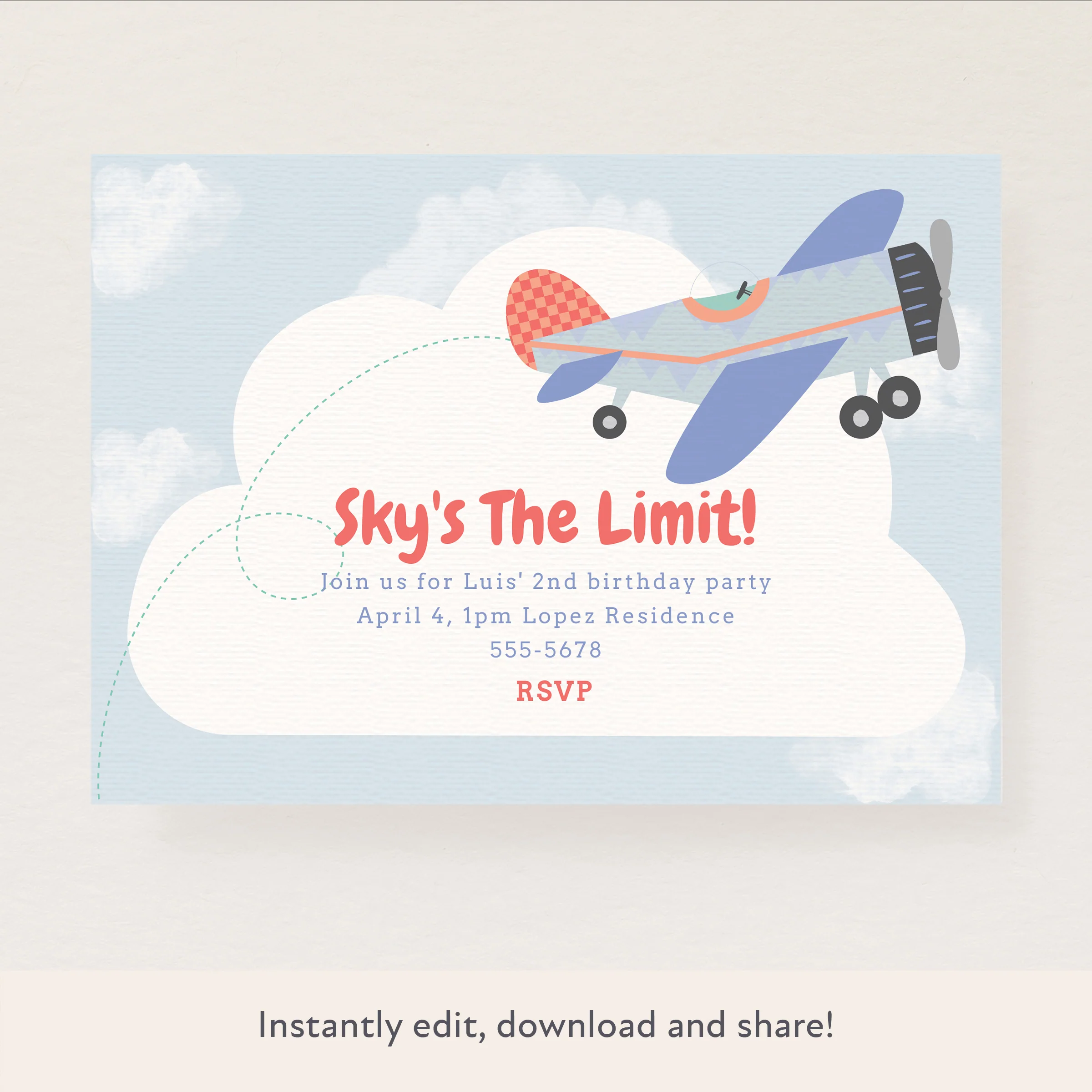 Plane Download & Print Invitation