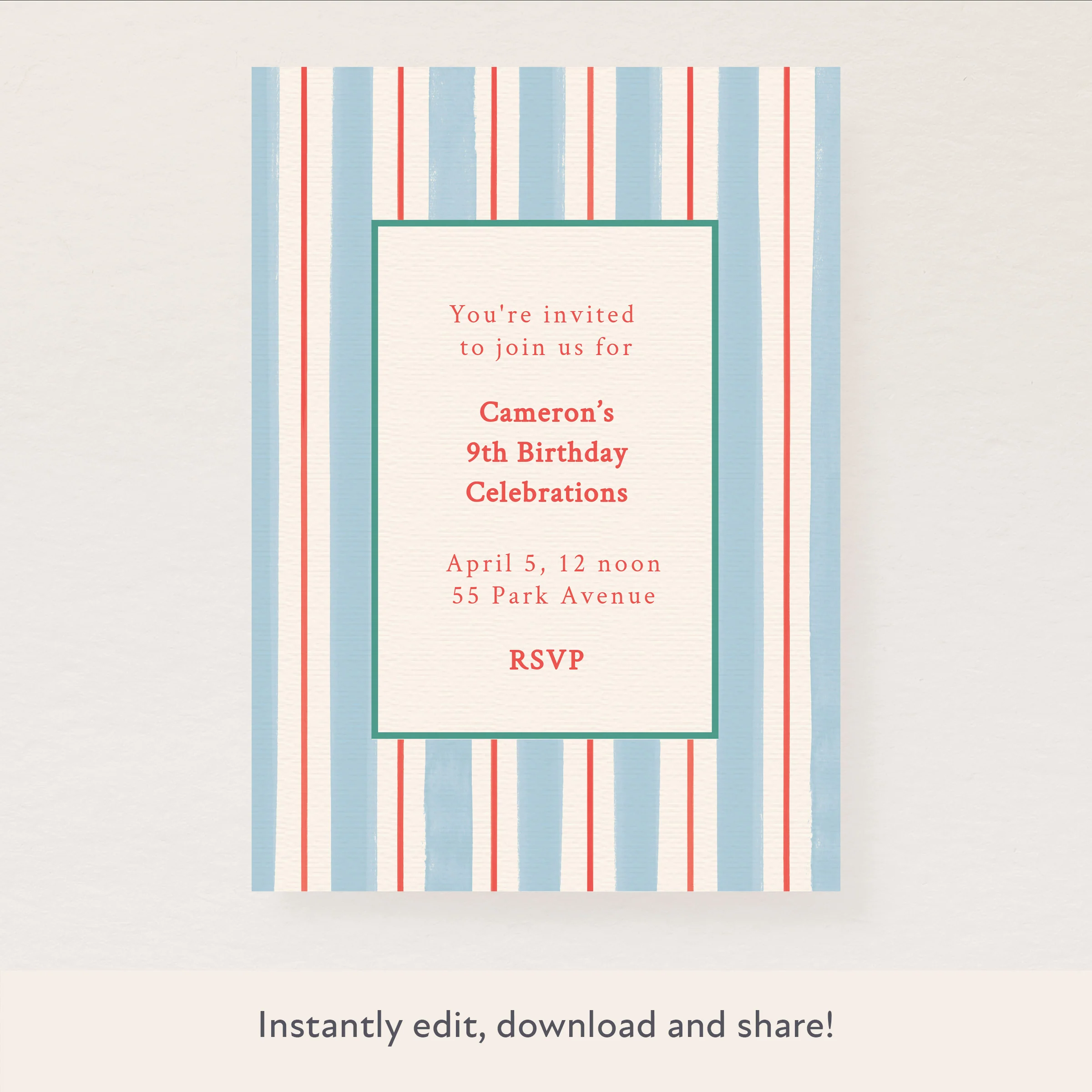 Preppy Stripe Download & Print Invitation