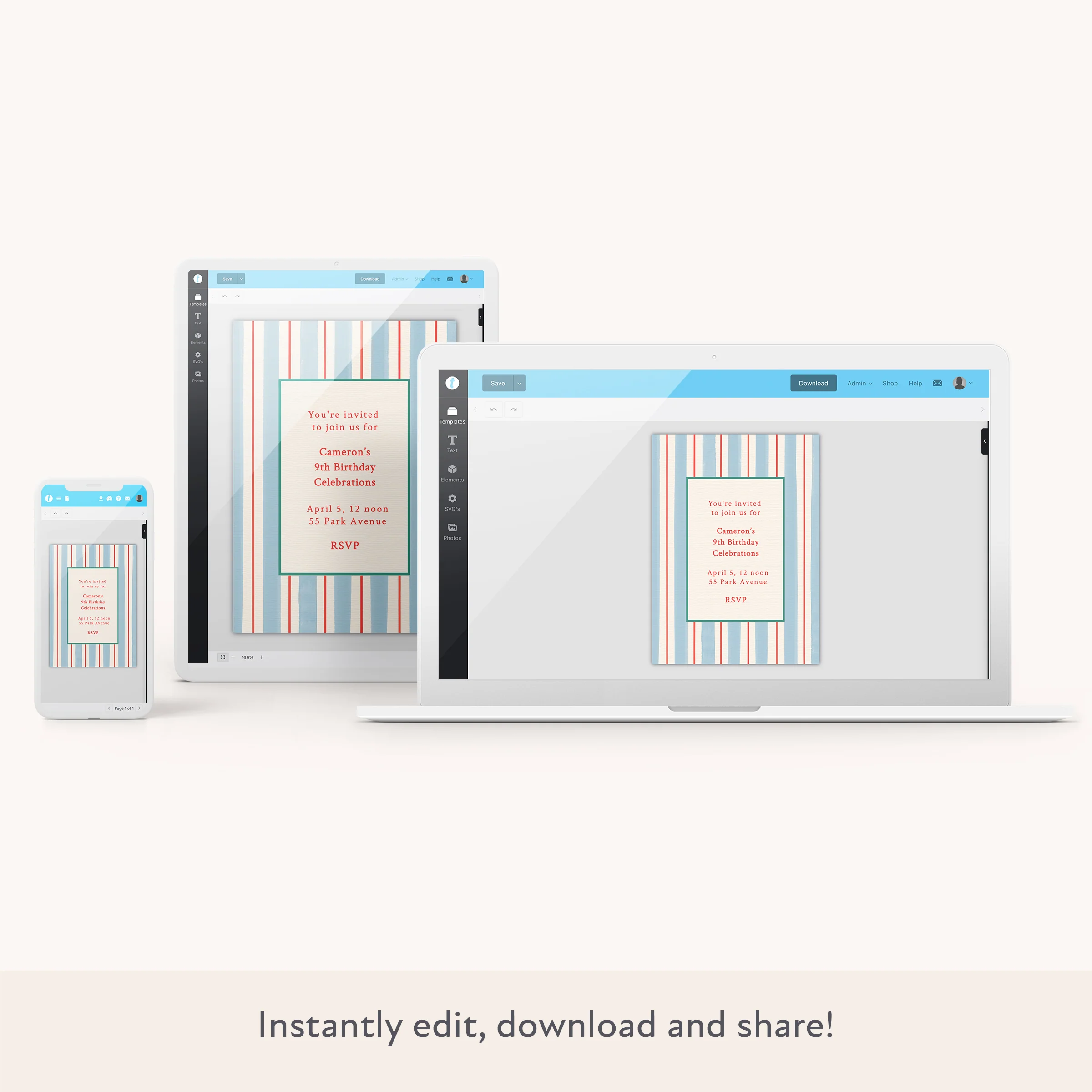 Preppy Stripe Download & Print Invitation - Image 2