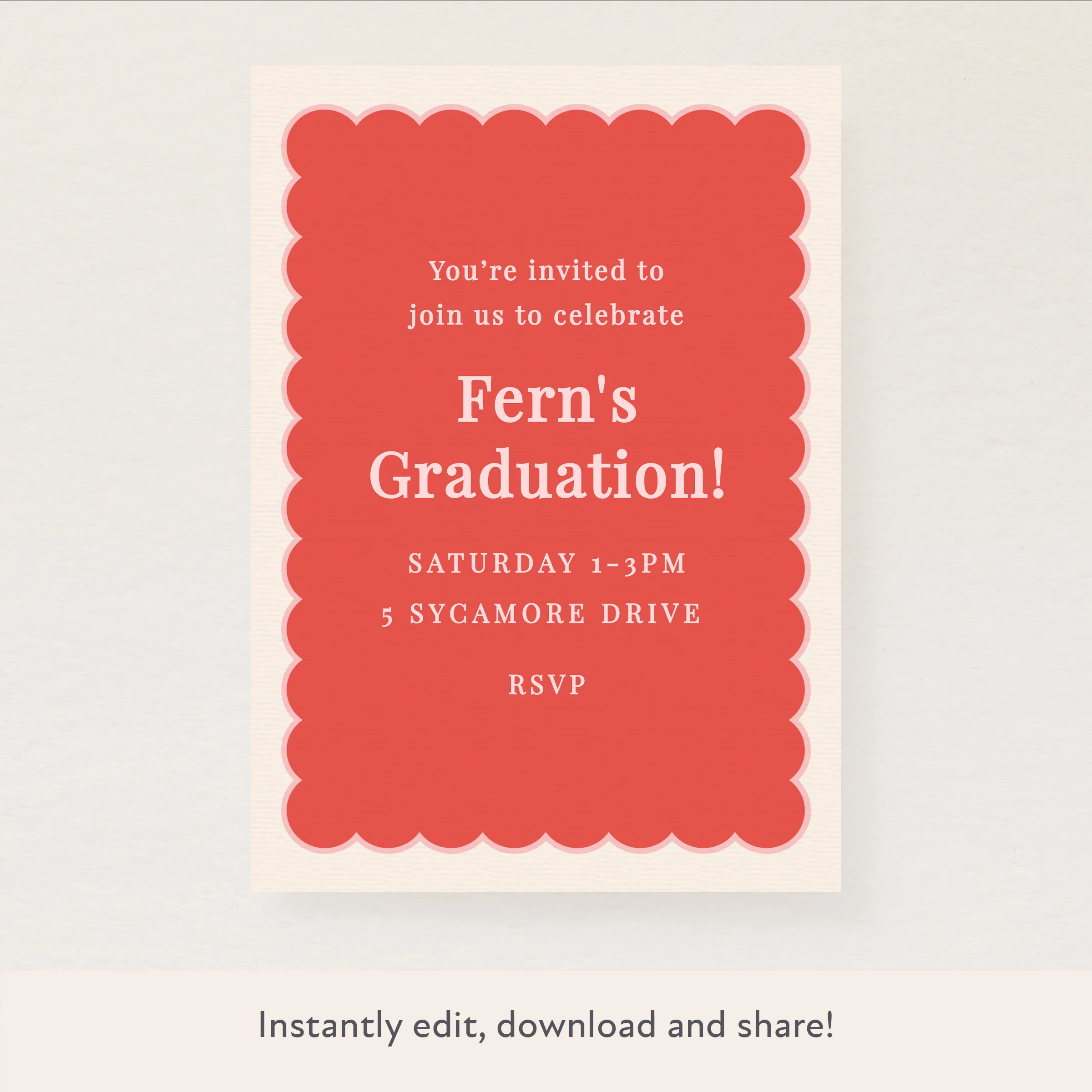 Red Scallop Download & Print Invitation