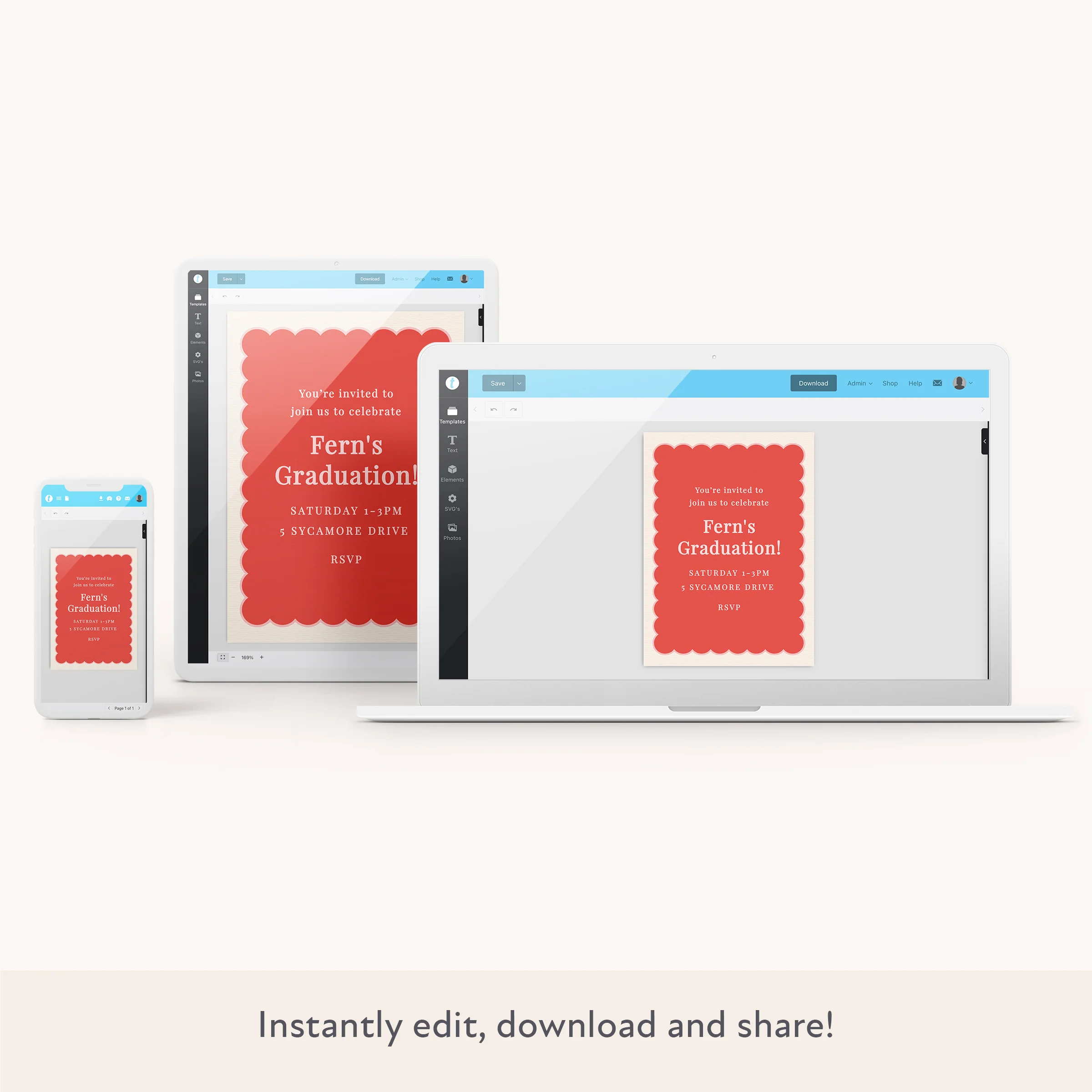 Red Scallop Download & Print Invitation - Image 2