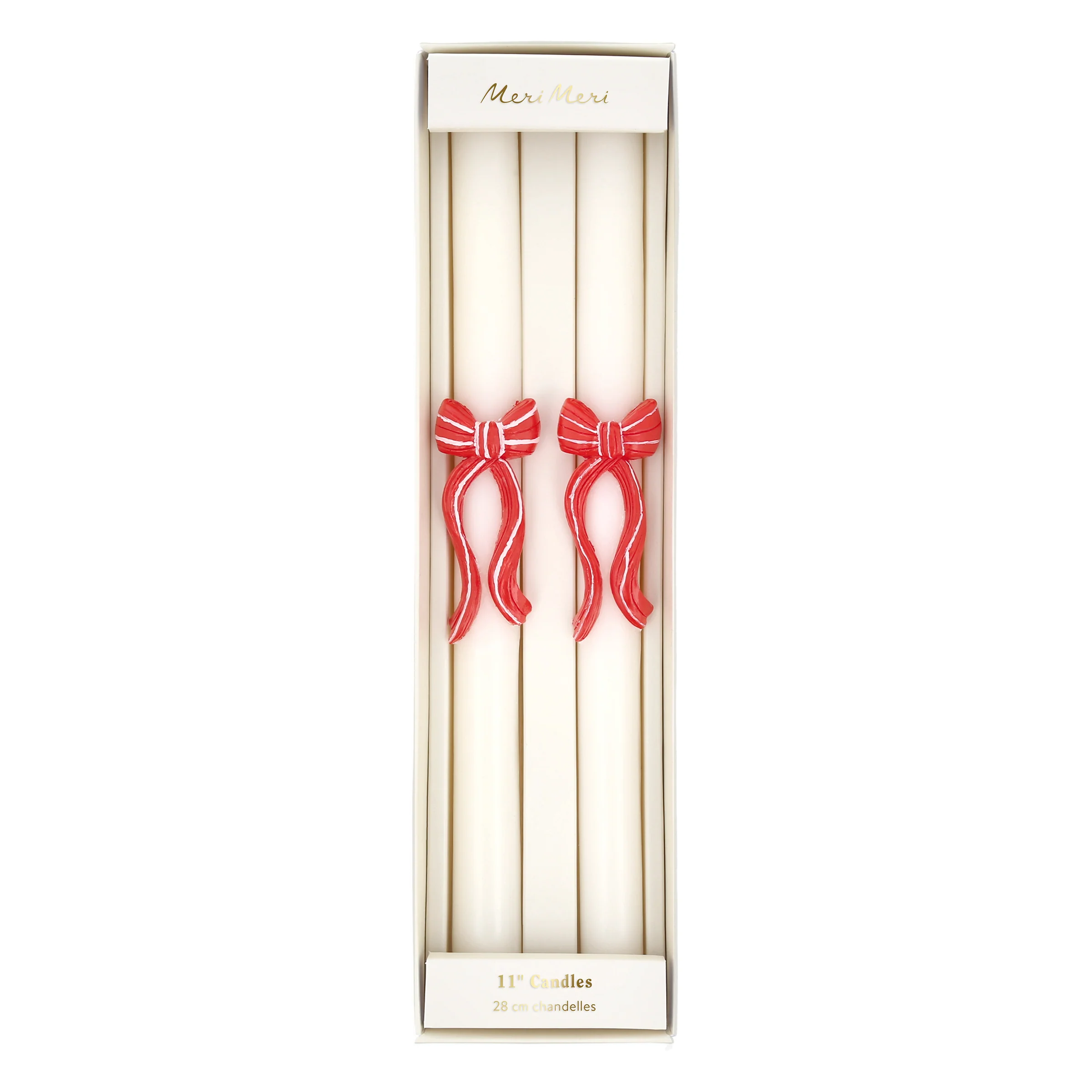 Red Stripy Bow Table Candles (x 2) - Image 5