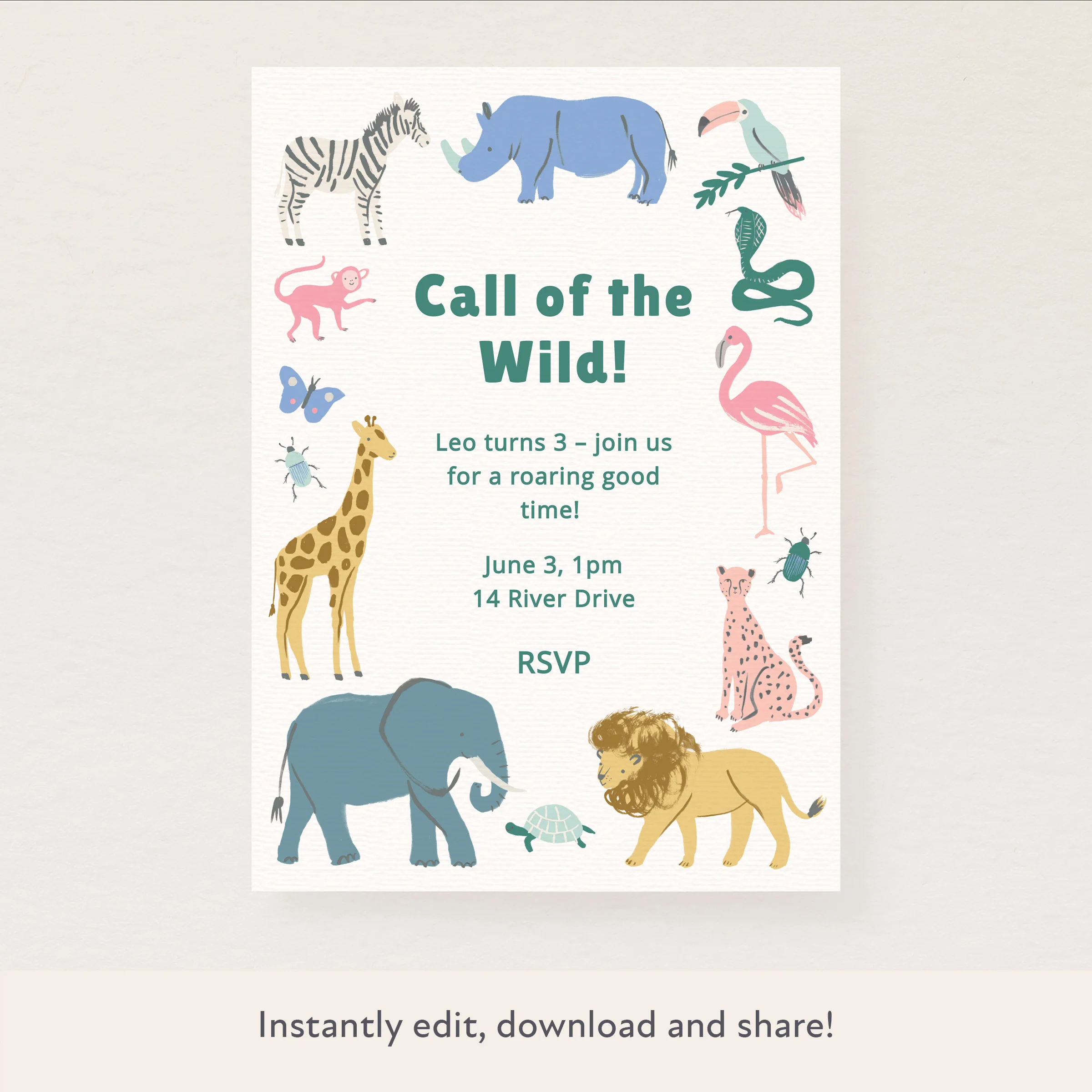 Safari Animals Download & Print Invitation