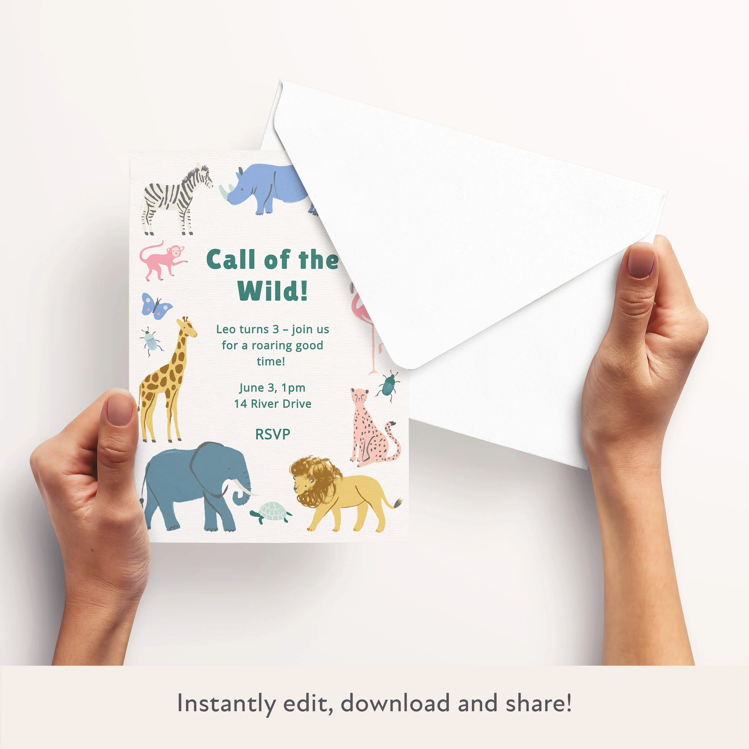Safari Animals Download & Print Invitation - Image 3