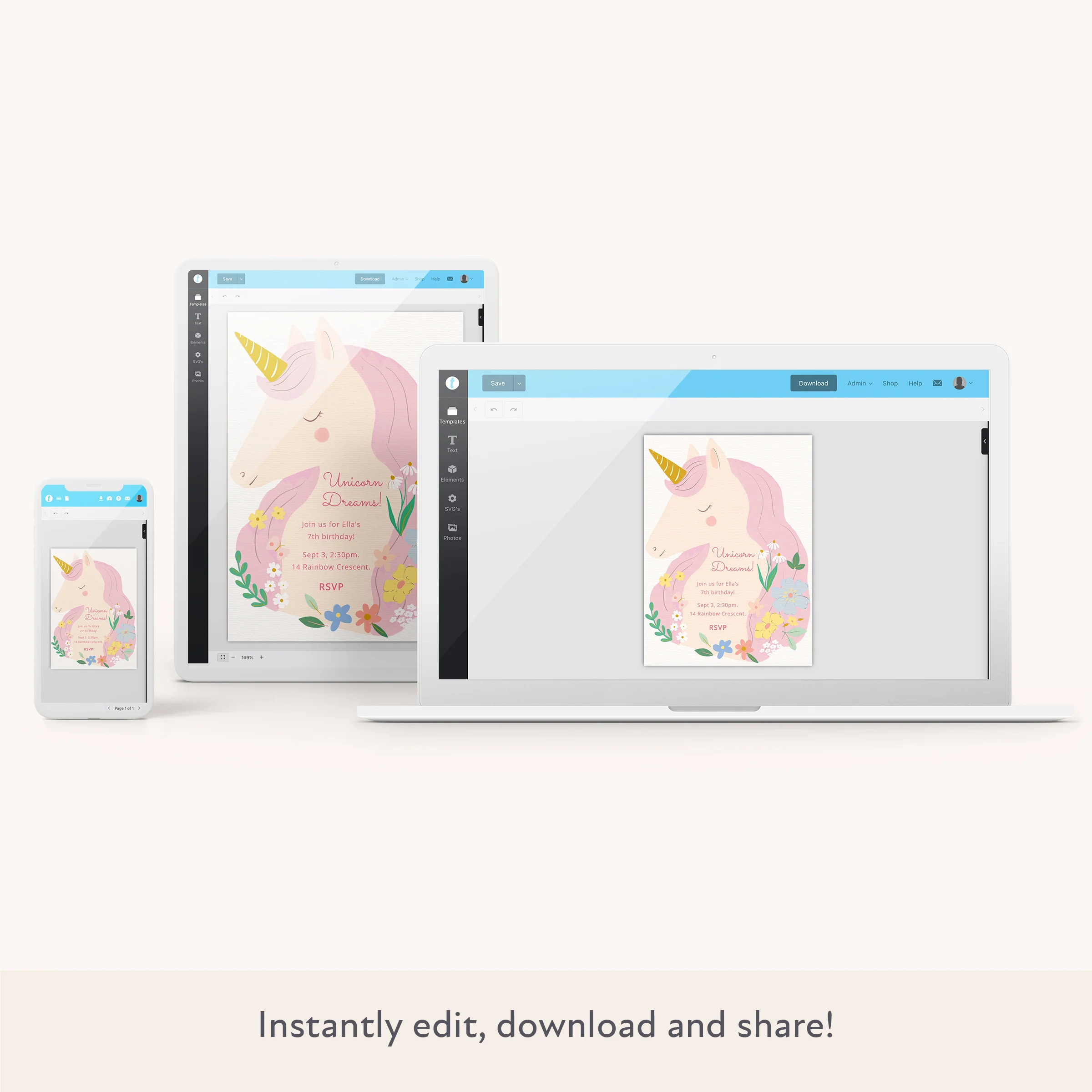 Unicorns Download & Print Invitation - Image 2